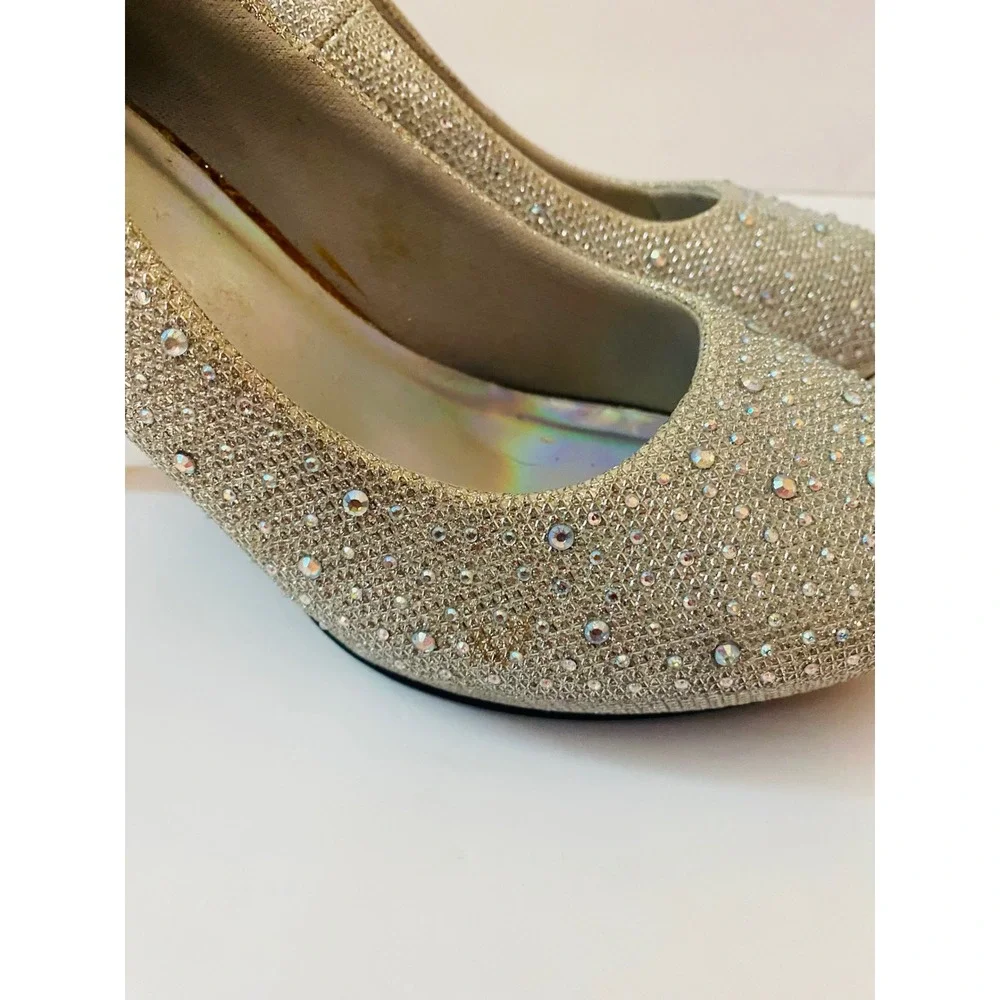 Silver Slipper Champagne Gold Glitter Rhinestone Platform Pumps Stiletto 9w